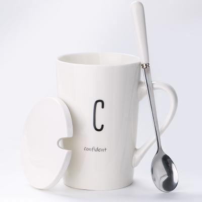 China Viable White Coated Ceramic Printed Coffee Mugs With Black Letter Tea Cups for sale