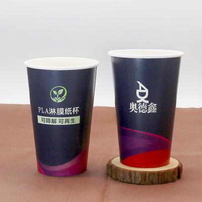 China Biodegradable PLA Coated Single Wall 8oz 12oz 16oz 100% Biodegradable Disposable Take Away Paper Coffee Cup Custom Printed Logo for sale