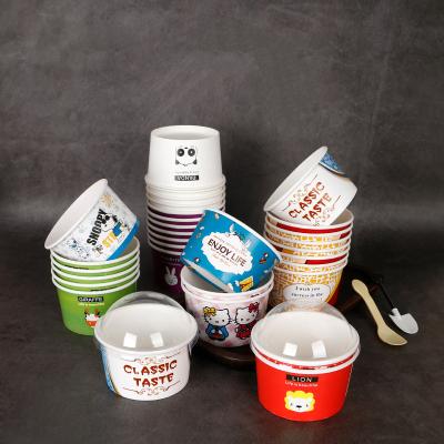 China Disposable Biodegradable Compostable Ice Cream Paper Cup Ice Cream Container Disposable Ice Cream Bowl With Lid for sale