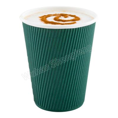 China Recycled Materials 3 Walls Anti Heat Insulated Pla Hot 3 Printed Ripple Paper Biodegradable Disposable Compostable Coffee Cups With Lid For Hot Cold for sale