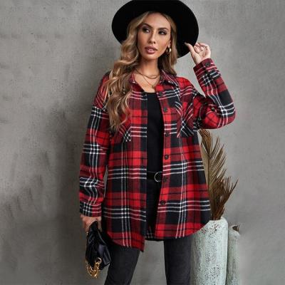 China Anti-wrinkle factory customization grid printing friend shirt fashion jackets coat for woman for sale