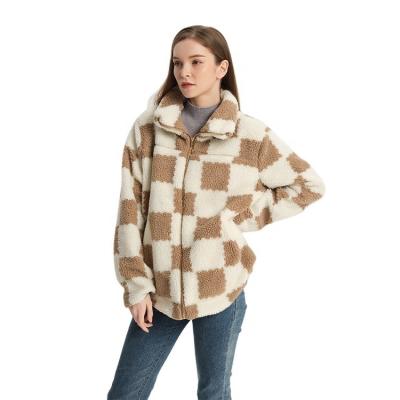 China 2022 New Anti-wrinkle palto grown fur biscuit biscuit plaid plush winter coats for ladies for sale