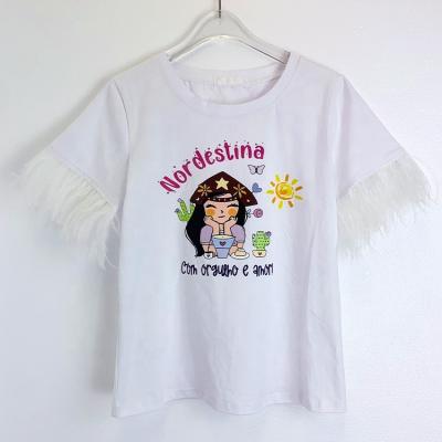 China Anti-pilling 2022 new customize camisetas mujer feather ladies cotton women's T-shirts for sale