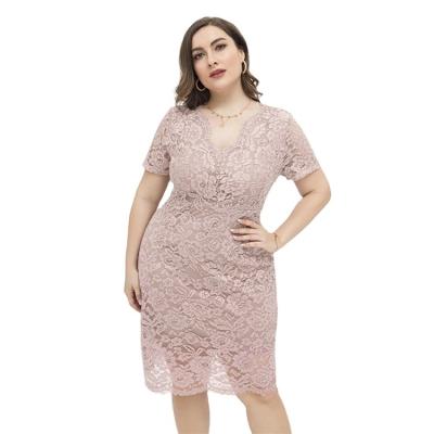 China 2022 new casual jurk grote maat lace v neck breathable for fat ladies plus size women's dresses for sale