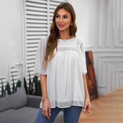 China 2022 new anti-pilling summer lace chiffon plus size women's blouses and shirts for sale