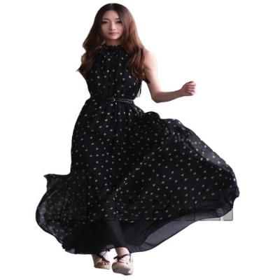 China New Anti-Static Polka Dot Sleeveless Vest Loose Large Dangle Long Skirt Stand Collar Chiffon Dress for sale