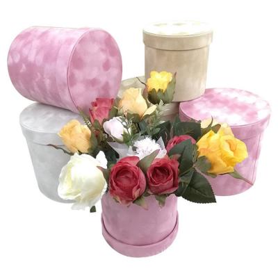 China Recyclable Wholesale Customized Round Hat Suede Velvet Round Rose Flower Box for sale