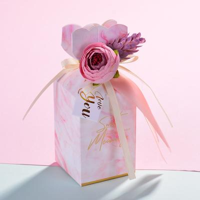 China DIY Recyclable Wedding Favors Candy Box Flower Vase Shape Paper Candy Box With Ribbon for sale