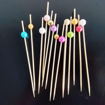 China Thermal Resistance 120mm Pearl Decoration Bamboo Cocktail Pick Sandwich Stick for sale