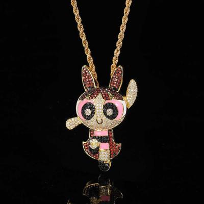 China New Fashion Hip Hop Jewelry Micro Insert Zircon Cartoon Necklaces Powerpuff Girls Best Friend Necklace for sale