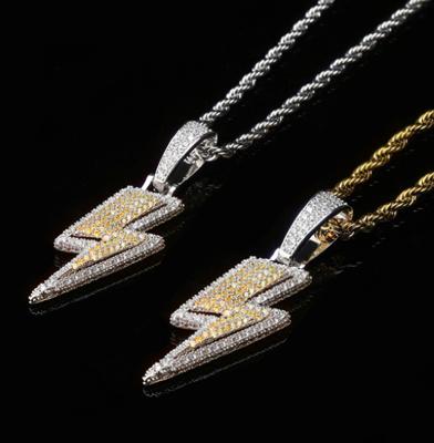 China Environmental Friendly Trendy Gold Filled Zircon Jewelry Lightning Bolt Pendant Necklace For Hip Hop for sale