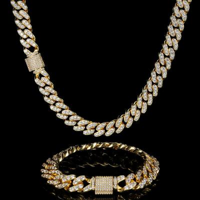 China Hiphop Hip Hop 12mm Diamond Chain Iced Out Cuban Link Necklace Zircon Jewelry Necklaces For Women for sale