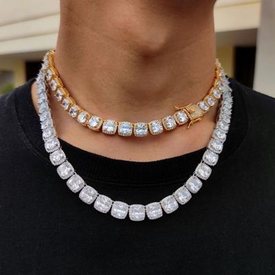 China Hiphop 10mm Hip Hop Chains Ice Out Luxury Diamond Iced Out Cluster Tennis Mens Necklace for sale