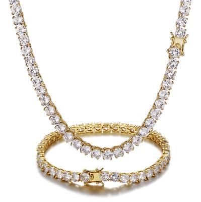 China Hiphop Rap Rock Jewelry White Gold Shining Diamond Necklace Tennis CZ Chain Necklace for sale