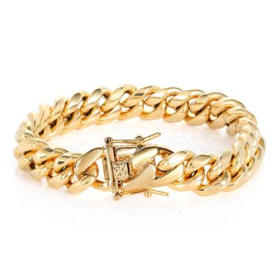 China High Quality 18k Gold Mens Stainless Steel Cuban Bangle Miami Bracelet Women Hip Hop Jewelry Men's Bracelets Wholesale High Quality for sale