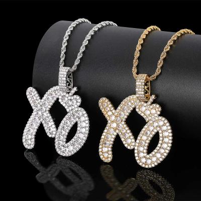 China Environmental Friendly 18k Gold Plated Zircon Choker Pendant Necklace Iced Out Jewelry XO Pendant Necklace Wholesale for sale