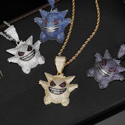 China Environmental Friendly Cartoon Hipster Pendant 4 Colors Iced Out Gengar Ghost Pendant Necklace for sale