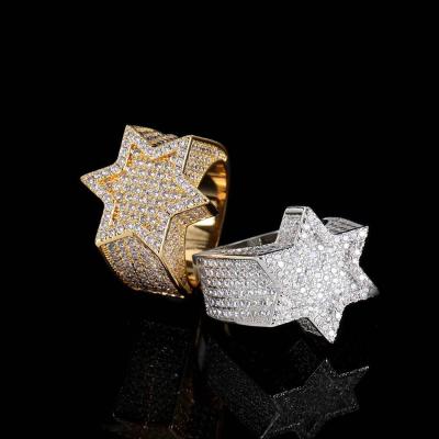 China Hiphop New Design Iced Out Bling Six Acute Stars Chunky Rings With Personality Exaggeration Hiphop for sale