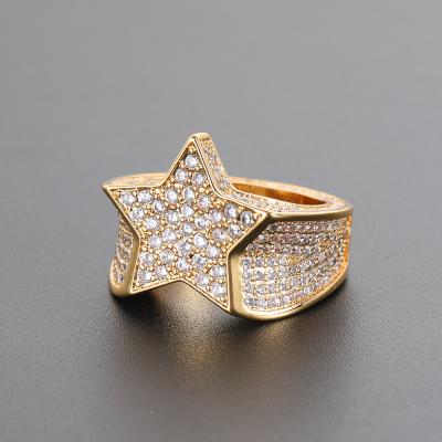 China Hiphop Wholesale 18k Gold Star Shape Ring Women Fashion Rings Full Bling Zircon Rings for sale