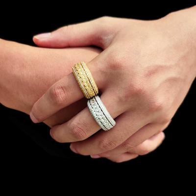 China Hiphop White Gold Rings Iced Out Zircon Diamond Rings Gold Hip Hop Women Men 18k Men Can Rotate Ring for sale