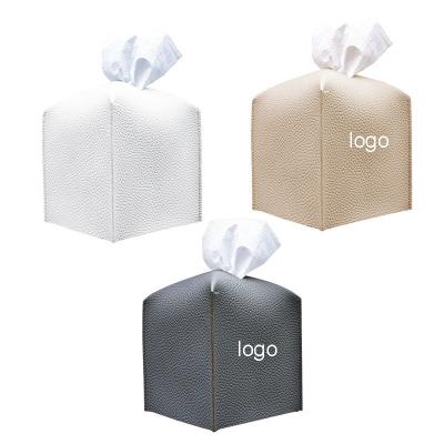 China Custom Logo Leather Tissue Box Cover Cardboard Tea Table Box Case Viable Tissue Cover Leather Square PU Tissue Box Holder Storage for sale