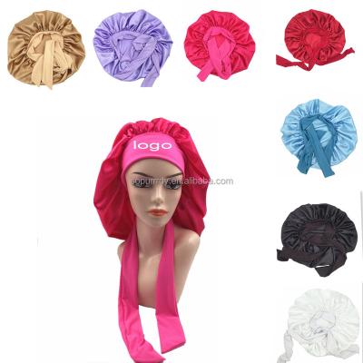 China Custom Striped Logo Soft Bonnet Hair Dryer Attachment for Natural Curly Hair Carel Chemo Designer Inspired Satin Hair Bonnet for sale