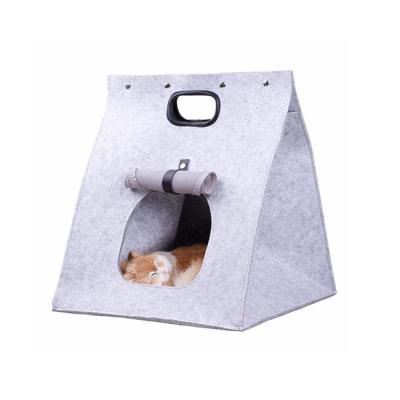 China Removable Cover Pet Cat Carrier Folding Portable Wool Felt Cave Bed for sale