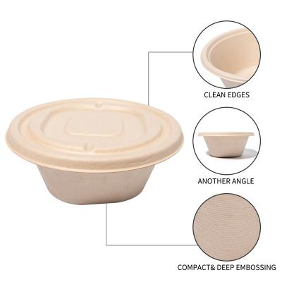 China Disposable Disposable Round Bowls Biodegradable Take Out Packaging Sugar Cane Bagasse Salad Bowl With Lid for sale