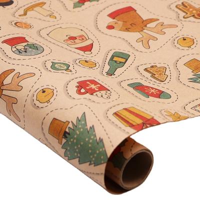 China Big Wholesale Brown Anticurl Christmas Roll Wrapping Paper Oriented Printed Gift Wrapping Paper for sale