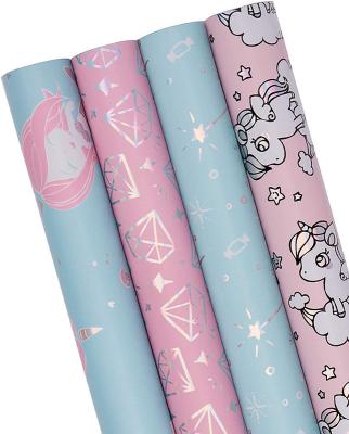 China 2022 Anticurl Unicorn Style Fashionable High Quality Waterproof Wrapping Paper Rolls for Gift Wrapping for sale