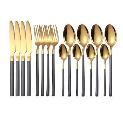 China Viable Provide Logo 16 Piece Gold Cutlery Set Service For 4 Dining Sets Of Stainless Steel Fork And Knife for sale