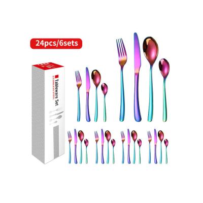 China Viable Custom Mixed 24 Piece Cutlery Sets Stainless Steel Flatware Dinnerware Set 6 With Knife Spoon Fork for sale