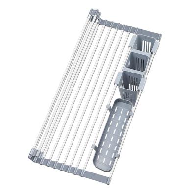 China Factory Stocked Selling Kitchen Drying Dish Over Drainer Roll Up Sink Rack Stainless Steel for sale