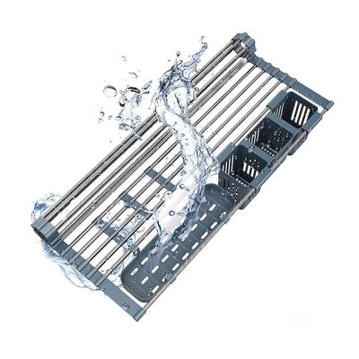 China New Style Dish Stainless Steel Small Stocked Sink Utensil Rack Roll Up Rack Drying Kitchen for sale