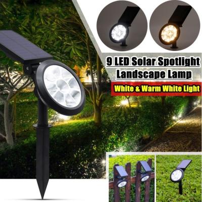 China Outdoor Wall Mounted Double Led Color Changing 9 LED Light Solar Panel Adjustable Wall Spotlight Garden Stations Solar Powered Landscape Lighting for sale