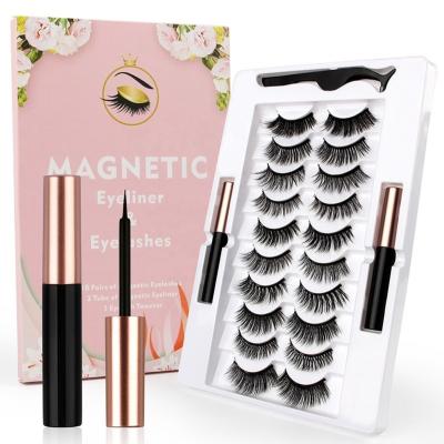 China Full Strip Lashes Amazon Hot Selling Magnetic False Eyelashes 10 Pairs 5 Magnet 3D Synthetic Magnetic False Eyelash With Tweezers Lashes Seller for sale