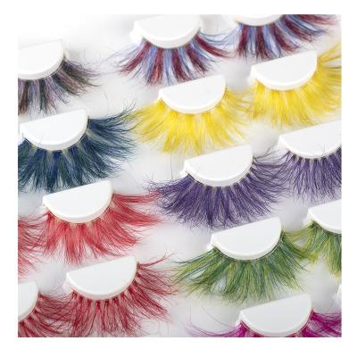 China Newest 25mm Feather Color Mink Lashes 3D Color Fluffy Mink Lashes Full Strip Lashes for sale