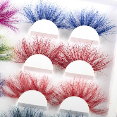 China Colorful feather mink lashes 3D color mink fluffy lashes and color eyeliner strip full lashes for Christmas decoration for sale