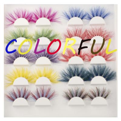 China Luxury Feather 3D Color Eyelash Strip Full Lashes Wholesale Mink 25mm Colorful Lashes 3d Eyelashes Fluffy Vendor for Christmas for sale