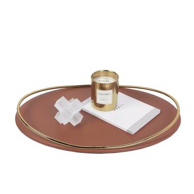 China Home decoration; Cake platter; Chocolate Tray Oval Jewely Leather Tray Decorative Tray For Interior Decor for sale