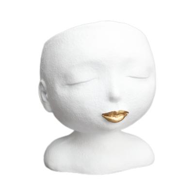 China Resin Minimalist Abstract White Vase Decorative Human Face Flower Vase Custom Color For Home Decor for sale