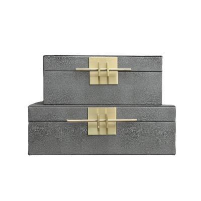 China Minimalist Modern Fashion Gray Leather Jewelry Boxes Set of 2 Home Decor Accessories for sale