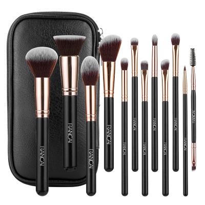 China Black Round Base Professional Cosmetic Brushes Barrel RTS Smudge Brush PU 12pcs Zipper Bag Makeup Set Brush New for sale