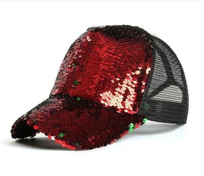 China Reversible Mesh Sun Sport Hats Colorful Sequin Snapback Hats High Quality Custom Made Adult COMMON Sequin Hats for sale