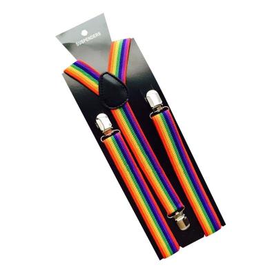 China Polyester Spandex Wholesale 3 Clips Shape Brace Y-Back Unisex Adjustable Rainbow Striped Suspenders For Women Men for sale