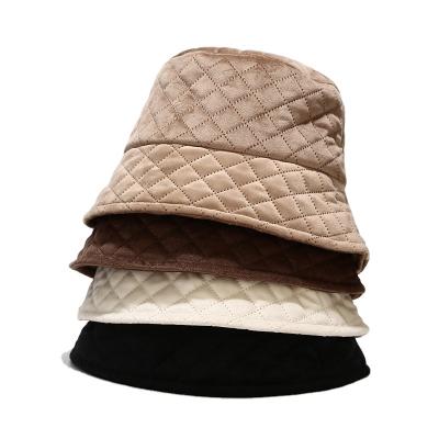 China Fashion Winter Quilted Plaid Fisherman Hats Versatile Warm Flat Top Customizable Bucket Hat for sale