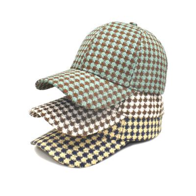 China COMMON Spring Fashion Plaid Knit Customize Logo Sport Baseball Cap Adjustable Size Trucker Hats for sale