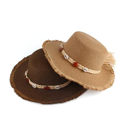 China The Picture Summer Women's Parasol And Sunscreen Straw Hat Fashion Casual Flat Top Tassel Top Hat for sale