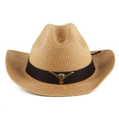 China New Image Men And Women Cow Head Straw Hat Outdoor Casual Cowboy Decorative Curved Hat for sale