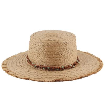 China Wholesale Ladies Straw Visor Hat Brim Straw Hat For Women Wide Image Tassel Brim Flat Surface for sale